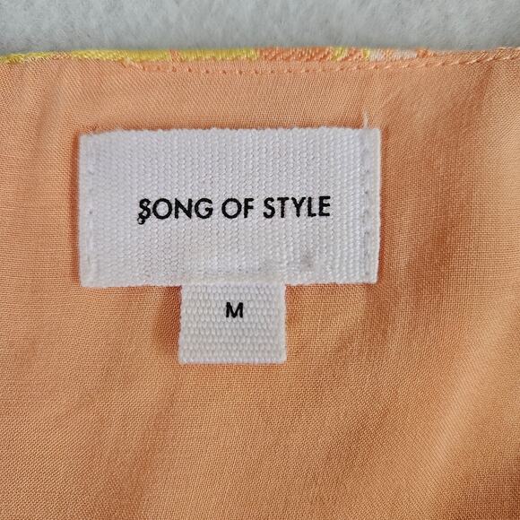 Song of Style Indra Mini Dress Size M Floral Print Tank Fit Flare Yellow Peach - Picture 5 of 8